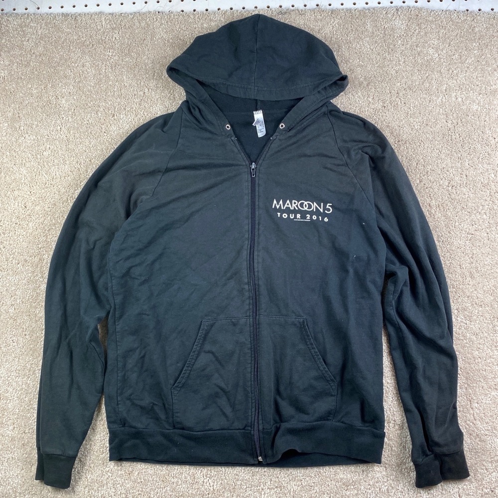 Maroon 5 Tour 2016 American Apparel Black Zip Up Hoodie Mens Large M5 Back Print